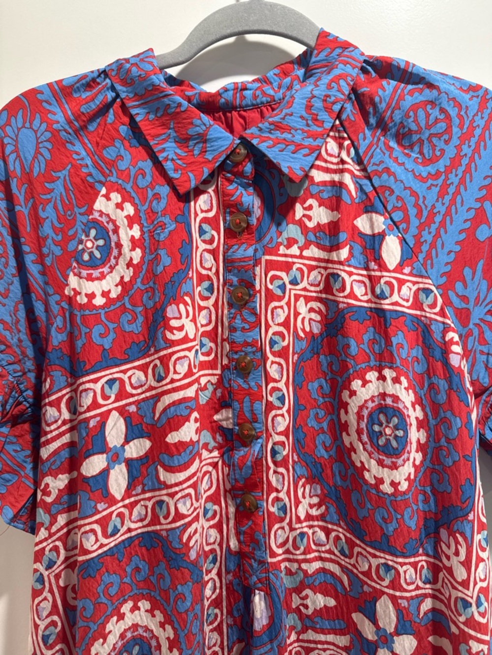 NWT Anthropologie Boho Red/ Blue Motif Midi Shirt Dress Size M - Picture 6 of 16